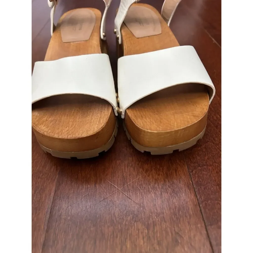 Call It Spring White Vegan Leather Platform Clog Sandals with Studs, Size 8.5